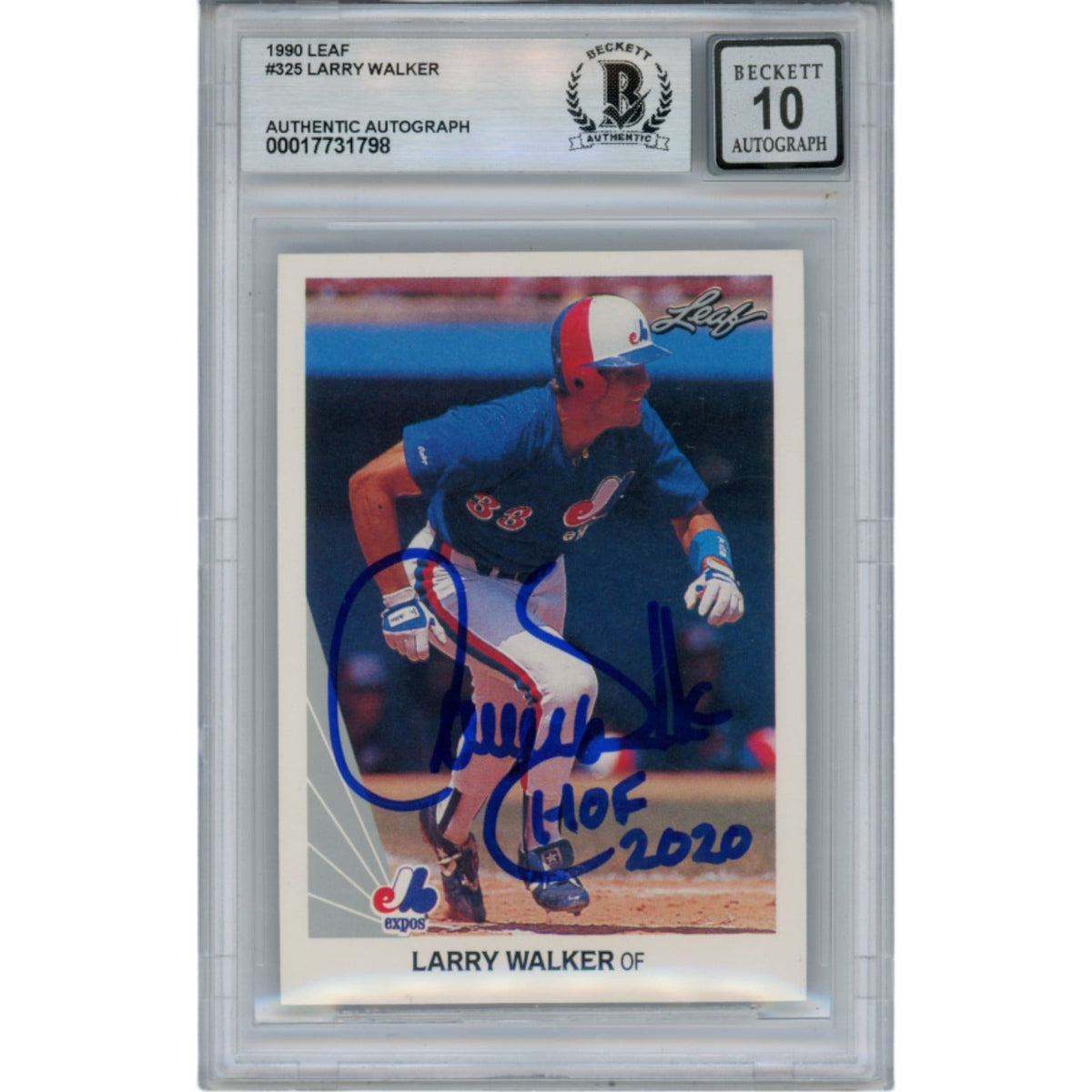 Larry Walker Signed Montreal Expos 1990 Leaf #325 HOF Card 10 Auto – Beckett Authenticated-Powers Sports Memorabilia