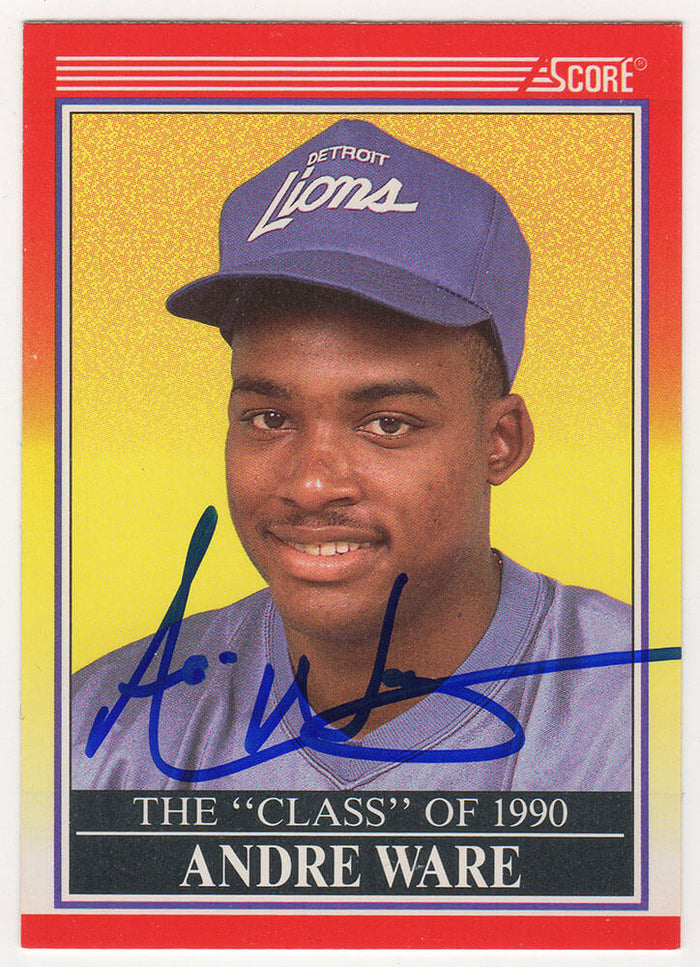 Andre Ware Autographed Detroit Lions 1990 Score Football Rookie Card #607-Powers Sports Memorabilia