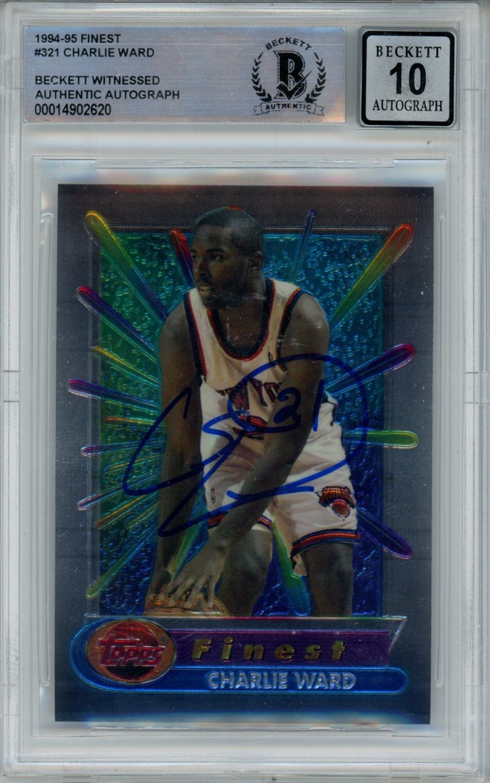 Charlie Ward Signed New York Knicks 1995 Topps #321 Beckett Auto 10-Powers Sports Memorabilia