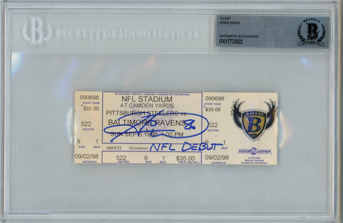 Hines Ward Pittsburgh Steelers Signed Card - NFL DEBUT Ticket Slab Beckett Beckett-Powers Sports Memorabilia