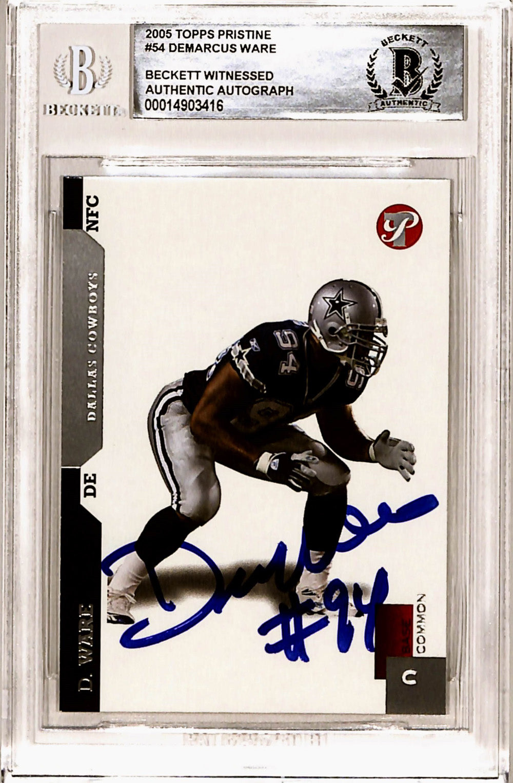 Demarcus Ware Dallas Cowboys Signed Card - 2005 Pristine #54 Rookie Beckett Slab Beckett-Powers Sports Memorabilia