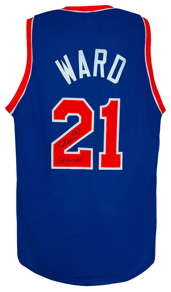 Charlie Ward Autographed Blue Throwback Custom Basketball Jersey with Go Knicks-Powers Sports Memorabilia