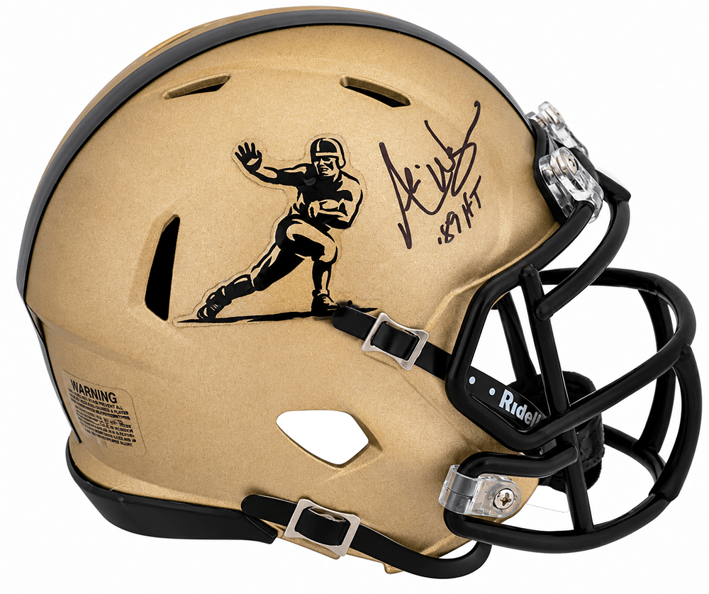 Andre Ware Autographed Heisman Trophy Logo Gold Riddell Speed Mini Helmet with 89'HT-Powers Sports Memorabilia