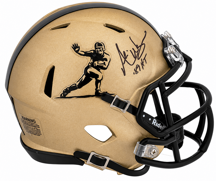 Andre Ware Autographed Heisman Trophy Logo Gold Riddell Speed Mini Helmet with 89'HT-Powers Sports Memorabilia