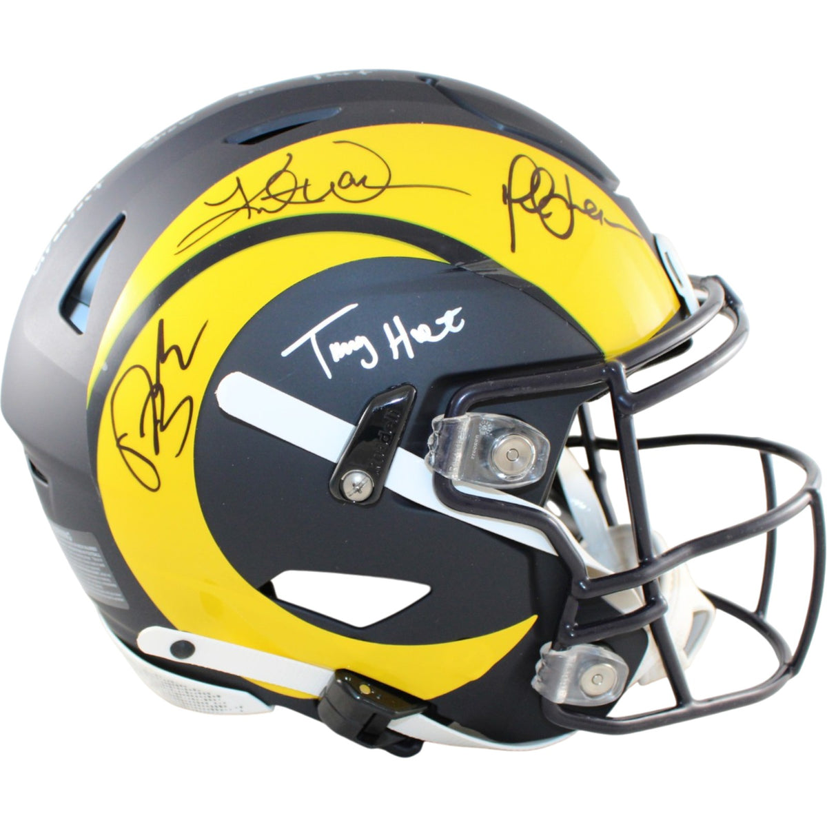 Warner Holt Faulk Bruce Los Angeles Rams SpeedFlex Rival Signed Helmet-Powers Sports Memorabilia