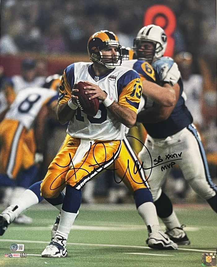 Kurt Warner Signed St. Louis Rams 16x20 Photo MVP insc. – Beckett Authenticated-Powers Sports Memorabilia