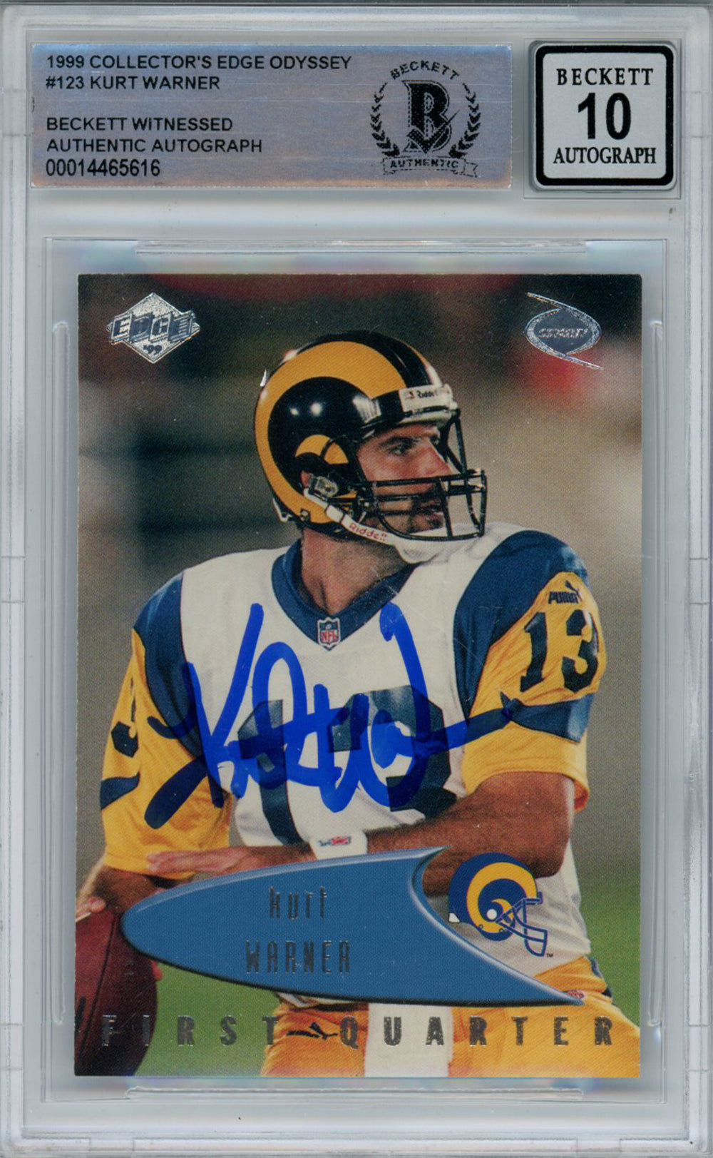 Kurt Warner St Louis Rams Signed Card - 1999 Collectors Edge #123 BAS 10 Slab Beckett-Powers Sports Memorabilia