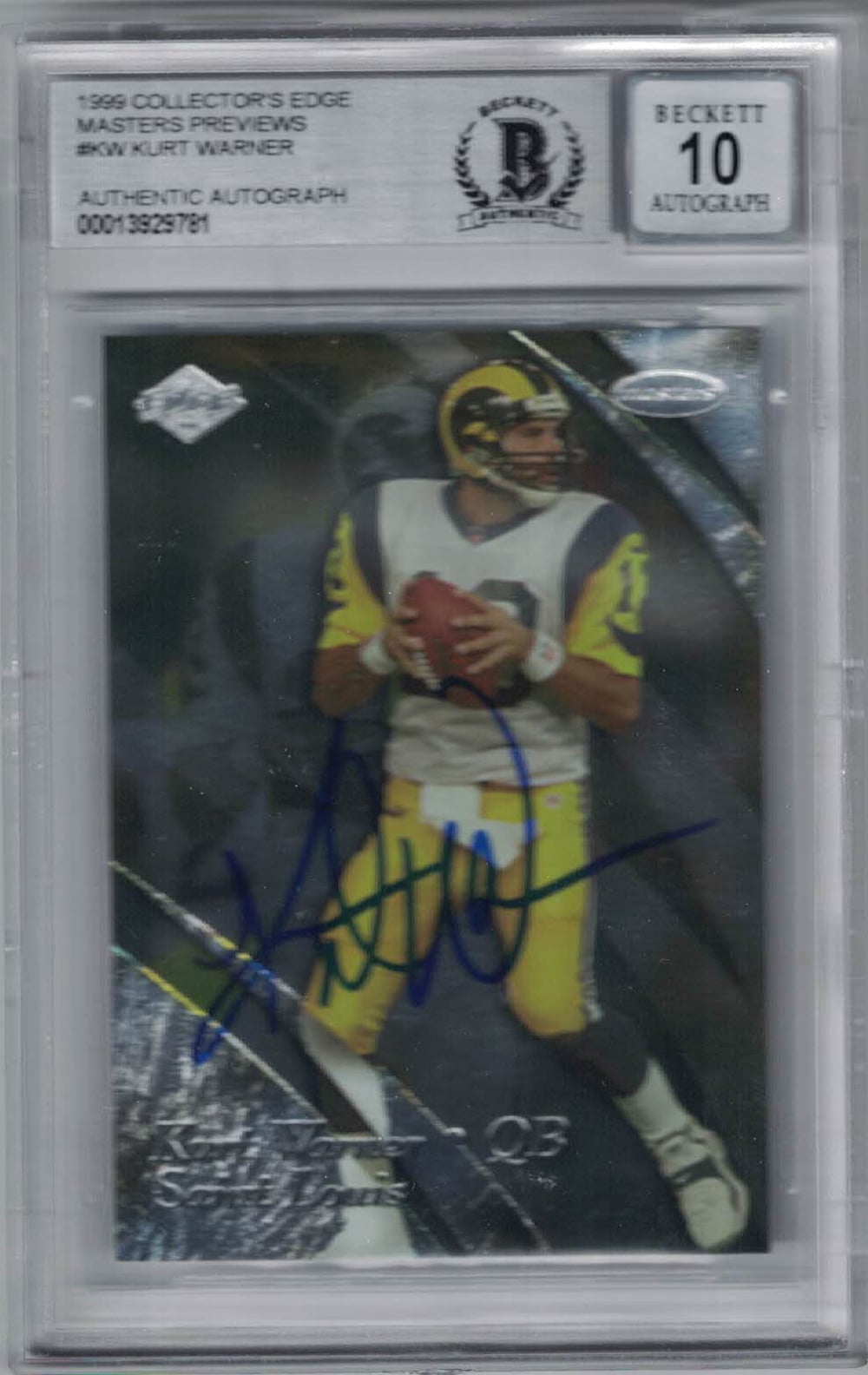 Kurt Warner Signed 1999 Edge Preview KW Trading Card Beckett 10 Slab-Powers Sports Memorabilia