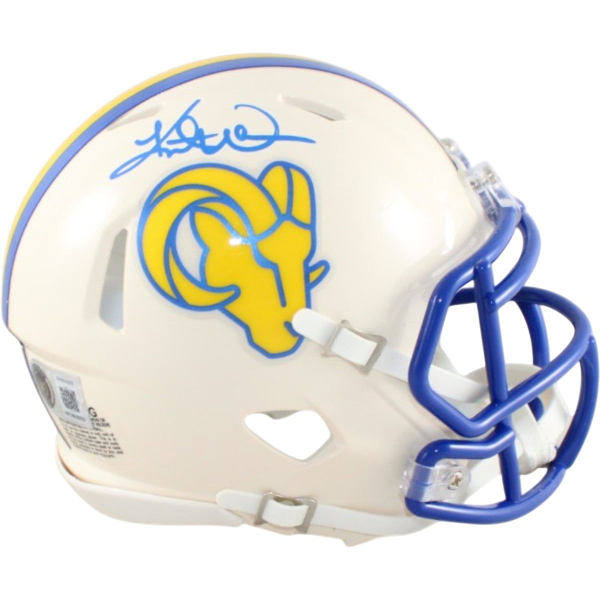 Kurt Warner Los Angeles Rams Signed Mini Helmet Retro Beckett WIT 58583 Beckett-Powers Sports Memorabilia