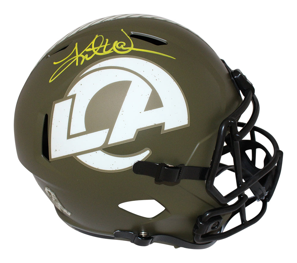 Kurt Warner Los Angeles Rams Spd F/S Salute Signed Helmet BAS-Powers Sports Memorabilia