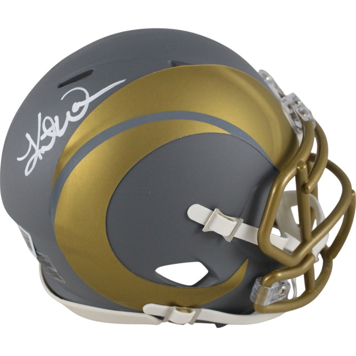 Kurt Warner Signed Los Angeles Rams Slate Mini Helmet – Beckett Witness Authenticated-Powers Sports Memorabilia