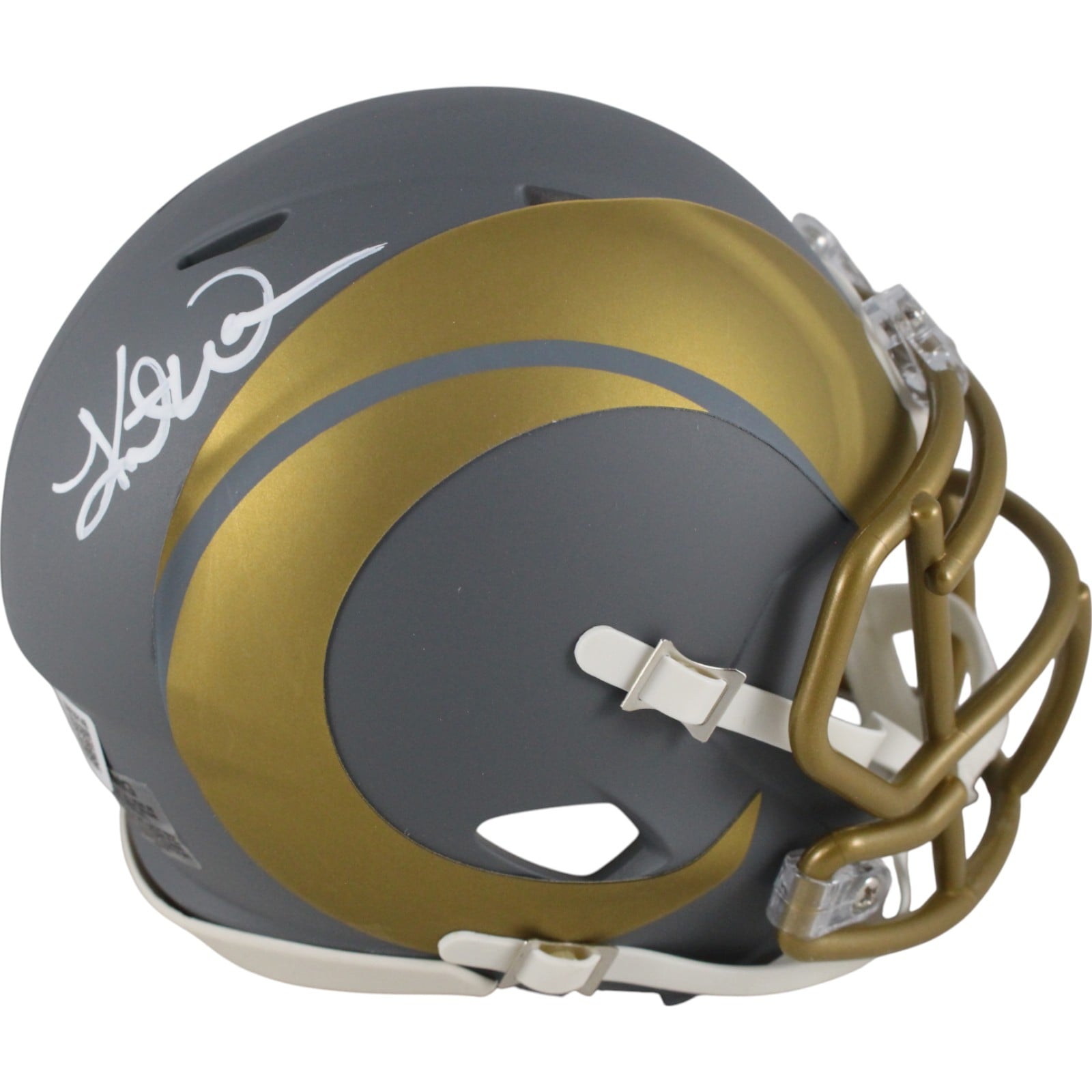Kurt Warner Signed Los Angeles Rams Slate Mini Helmet – Beckett Witness Authenticated-Powers Sports Memorabilia