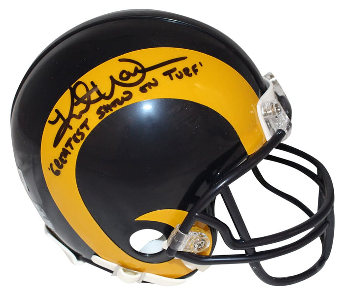 Kurt Warner Signed Los Angeles Rams TB Mini Helmet – Beckett Authenticated-Powers Sports Memorabilia