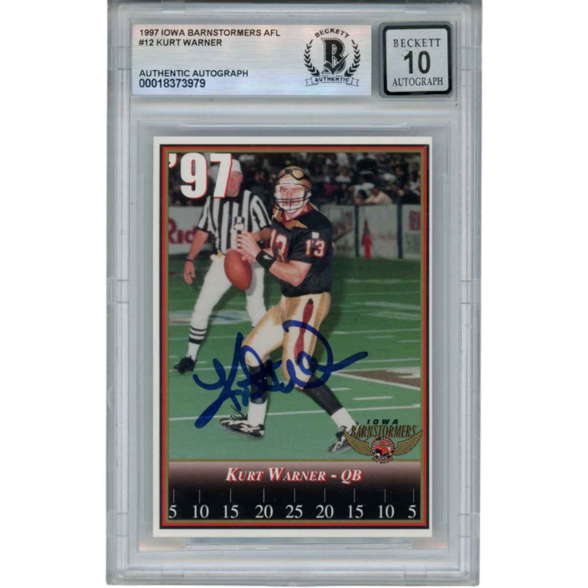 Kurt Warner Iowa Barnstormers Signed Card - 1997 #12 Beckett Beckett-Powers Sports Memorabilia