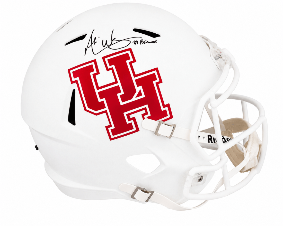 Andre Ware Autographed Houston Cougars White Riddell Full Size Speed Replica Helmet with 89 Heisman-Powers Sports Memorabilia