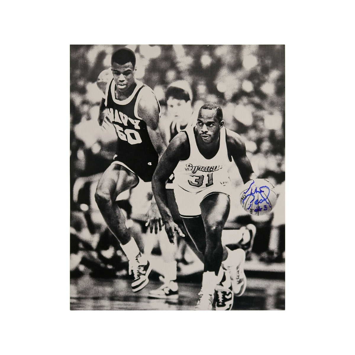 Pearl Washington Syracuse University Signed 8x10 Photo Dribbling Against David Robinson of Navy-Powers Sports Memorabilia