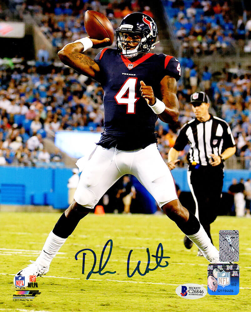 Deshaun Watson Autographed Houston Texans Passing Action 8x10 Photo-Powers Sports Memorabilia
