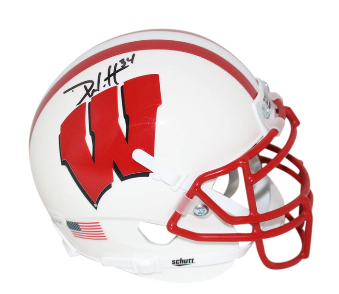 Derek Watt Signed Wisconsin Badgers White Schutt Mini Helmet – Beckett Authenticated-Powers Sports Memorabilia