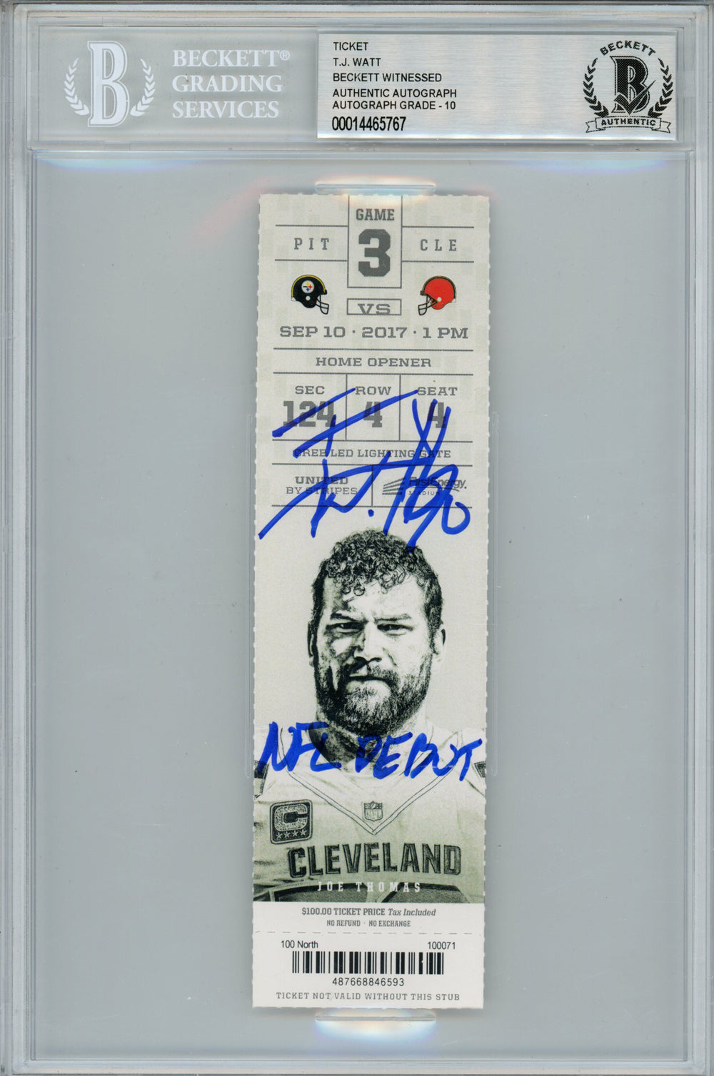 TJ Watt 9/10/2017 Signed Ticket Stub NFL Debut-Powers Sports Memorabilia