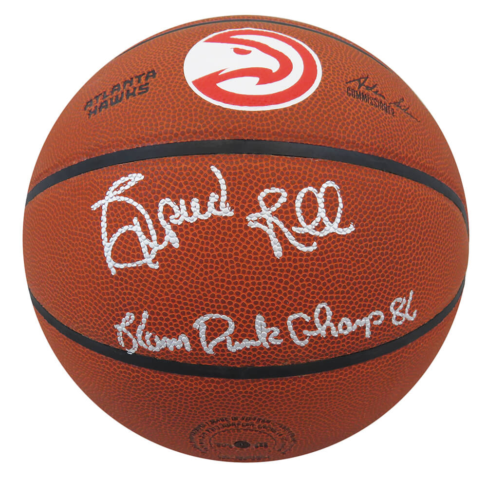 Spud Webb Autographed Wilson Atlanta Hawks Logo NBA Basketball with Slam Dunk Champ '86-Powers Sports Memorabilia
