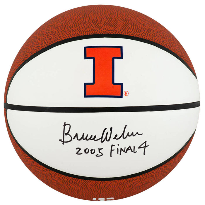 Bruce Weber Autographed Illinois Fighting Illini Logo Brand White Panel Basketball with 2005 Final 4-Powers Sports Memorabilia