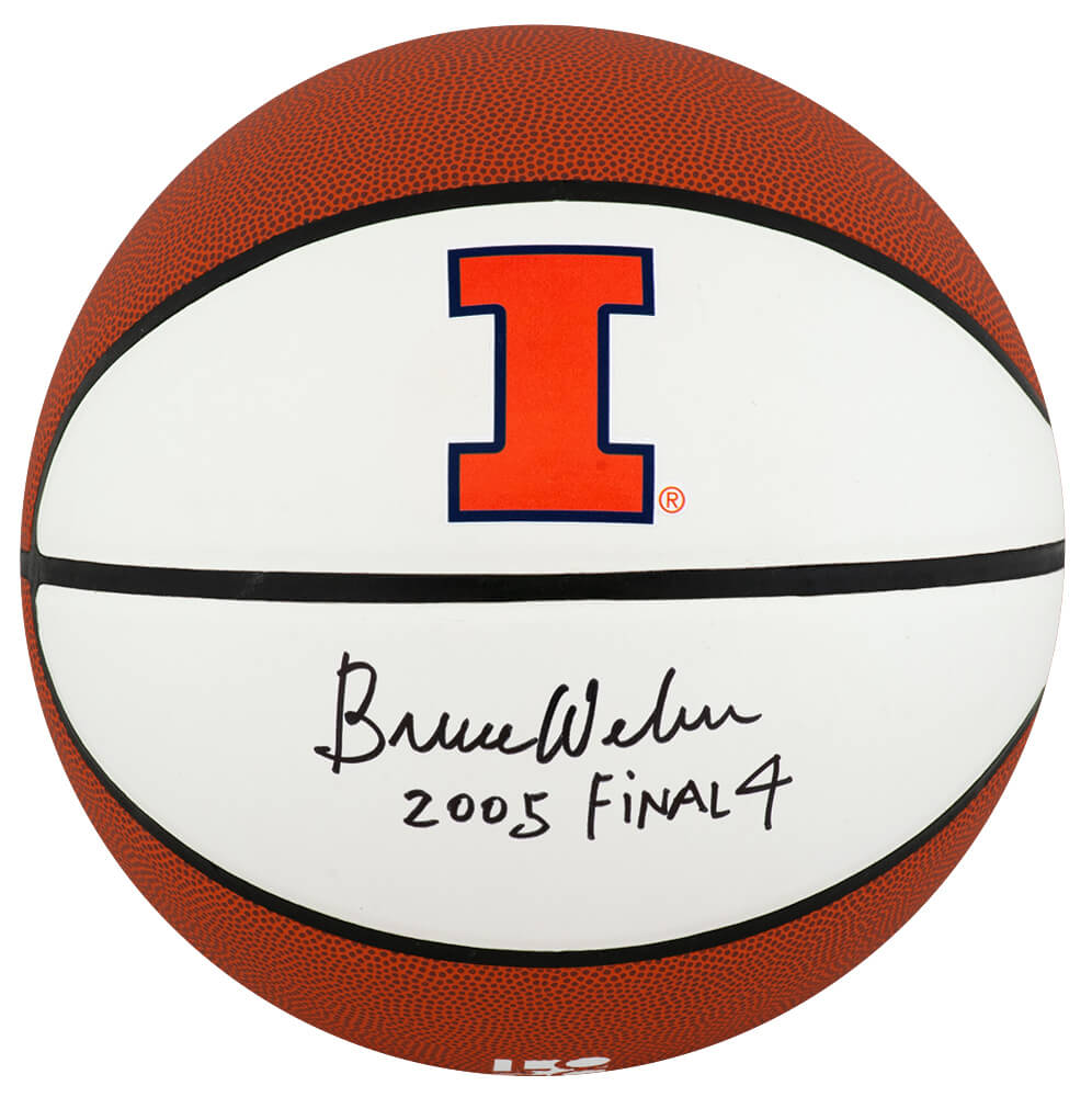 Bruce Weber Autographed Illinois Fighting Illini Logo Brand White Panel Basketball with 2005 Final 4-Powers Sports Memorabilia