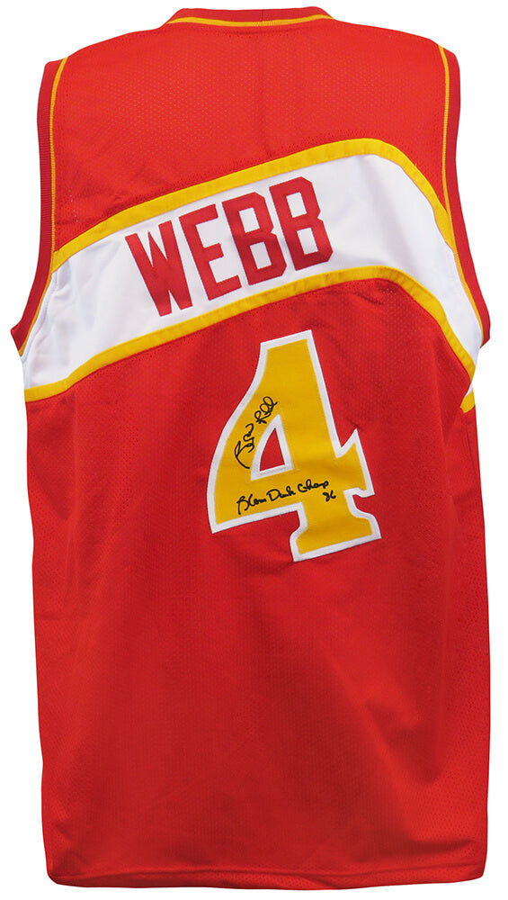 Spud Webb Autographed Red Throwback Custom Basketball Jersey with Slam Dunk Champ '86-Powers Sports Memorabilia