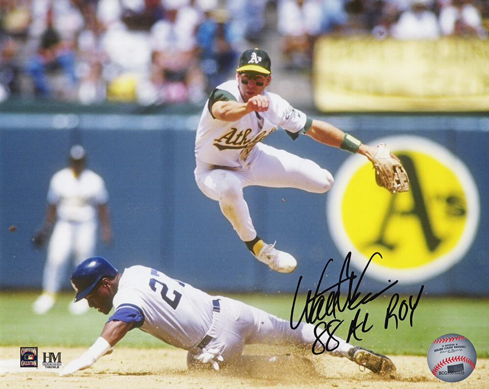 Walt Weiss Autographed Oakland A's Turning Double Play Action 8x10 Photo with 88 AL ROY-Powers Sports Memorabilia