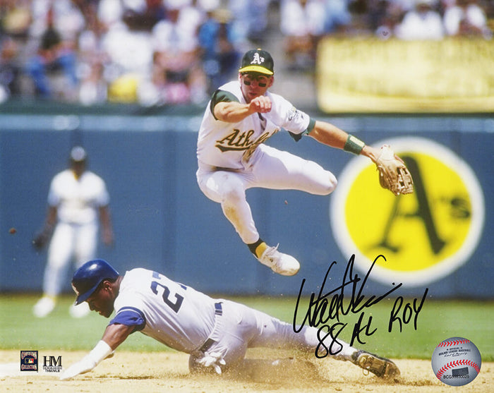 Walt Weiss Autographed Oakland A's Turning Double Play Action 8x10 Photo with 88 AL ROY-Powers Sports Memorabilia