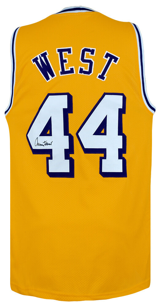 Jerry West Autographed Gold Custom Basketball Jersey-Powers Sports Memorabilia