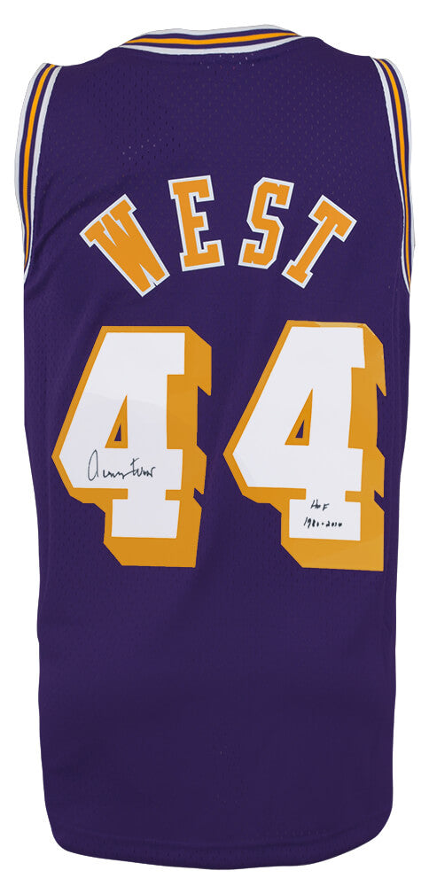 Jerry West Autographed Los Angeles Lakers Purple 1971 72 Throwback Mitchell & Ness Swingman Basketball Jersey with HOF 1980, 2010-Powers Sports Memorabilia