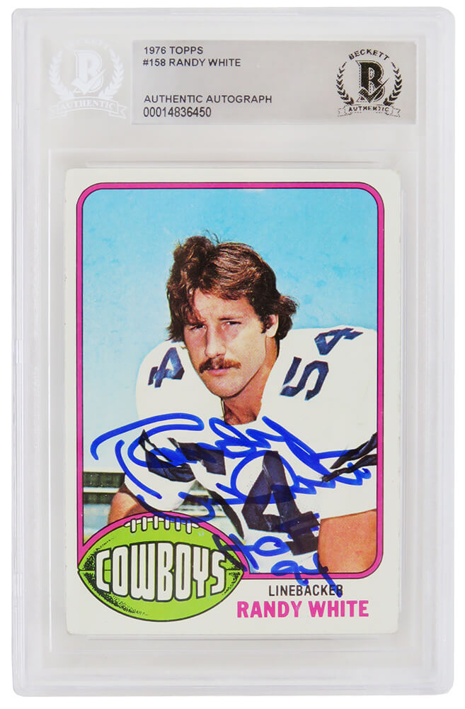 Randy White Autographed Dallas Cowboys 1976 Topps Rookie Card #158 with HOF 94-Powers Sports Memorabilia