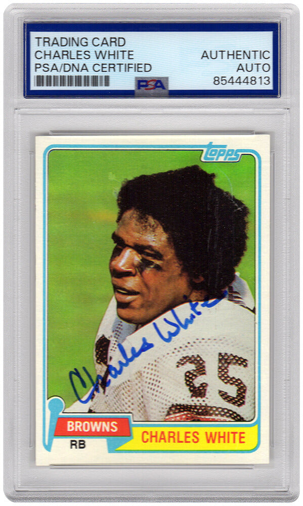 Charles White Autographed Cleveland Browns 1981 Topps Football Rookie Card #69 - (PSA Encapsulated)-Powers Sports Memorabilia