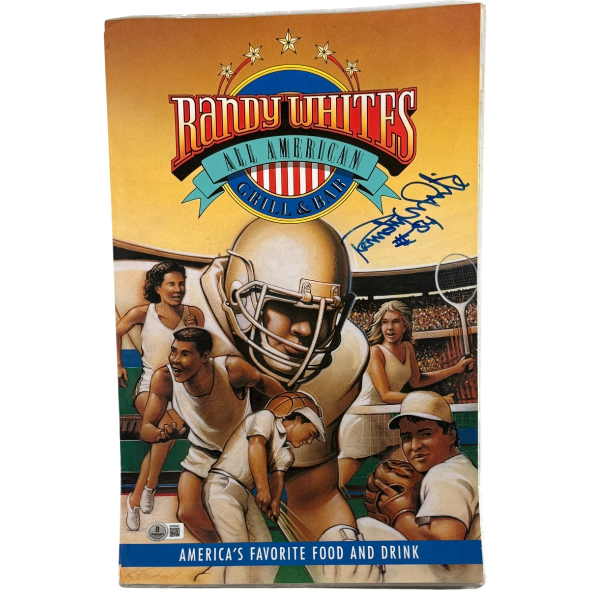 Randy White Dallas Cowboys Signed Mini Helmet - All-American Grill Menu Beckett Beckett-Powers Sports Memorabilia