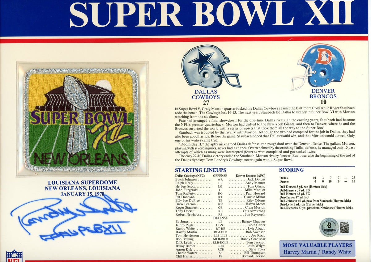 Randy White Dallas Cowboys Signed Mini Helmet - Super Bowl XII Patch Stat Beckett Beckett-Powers Sports Memorabilia