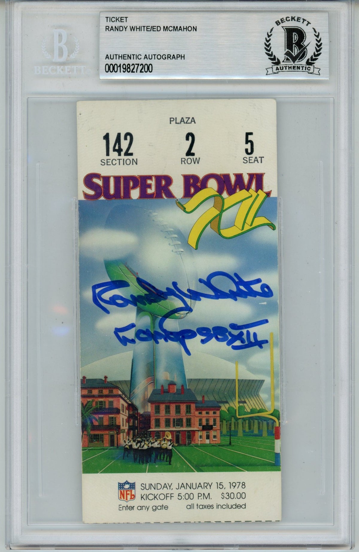 Randy White Dallas Cowboys Signed Card - SB XII SB MVP Ticket Slab Beckett Beckett-Powers Sports Memorabilia