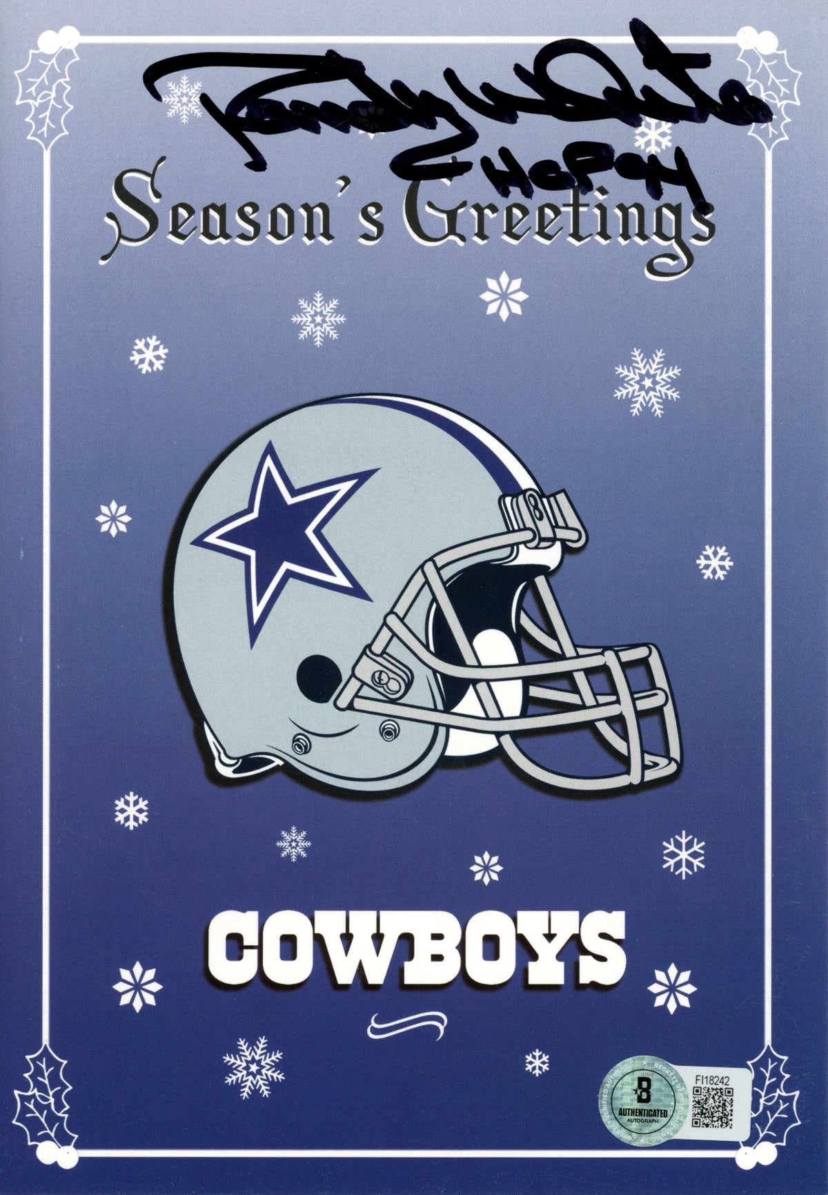 Randy White Dallas Cowboys Christmas Signed Card Game Uniform Cut-Powers Sports Memorabilia