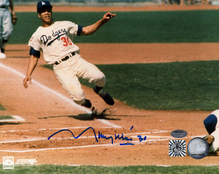 Maury Wills Autographed Los Angeles Dodgers Sliding Into Home 8x10 Photo-Powers Sports Memorabilia