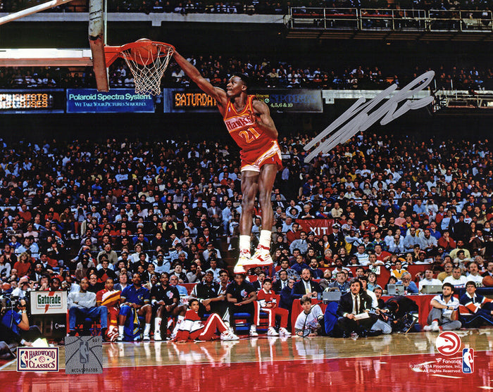 Dominique Wilkins Autographed Hawks One Hand Dunk 8x10 Photo-Powers Sports Memorabilia