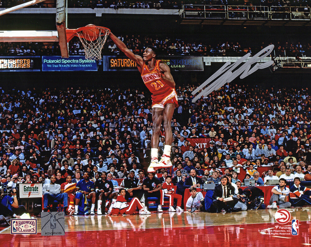Dominique Wilkins Autographed Hawks One Hand Dunk 8x10 Photo-Powers Sports Memorabilia