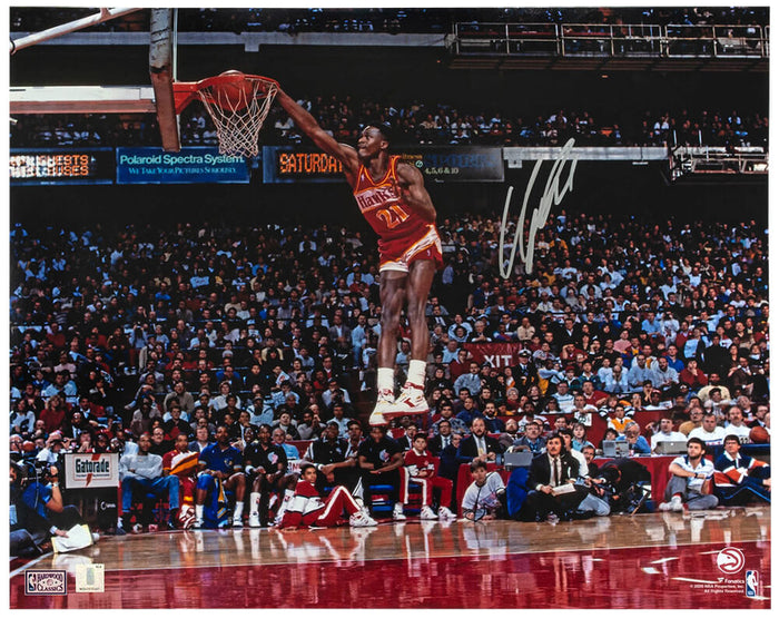 Dominique Wilkins Autographed Hawks One Hand Dunk 16x20 Photo-Powers Sports Memorabilia