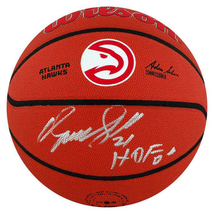 Dominique Wilkins Autographed Wilson Hawks Team Logo NBA Basketball with HOF'06-Powers Sports Memorabilia