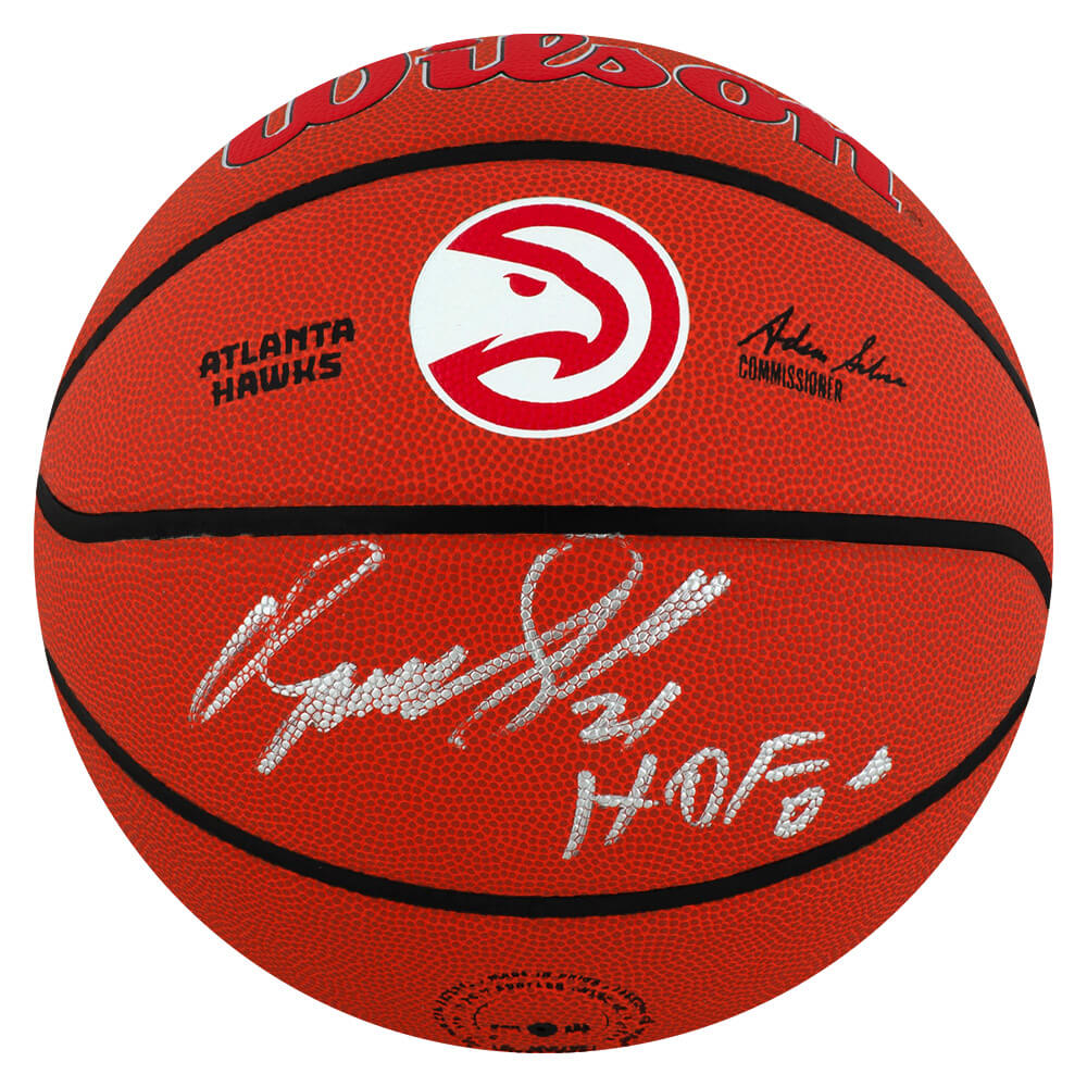 Dominique Wilkins Autographed Wilson Hawks Team Logo NBA Basketball with HOF'06-Powers Sports Memorabilia