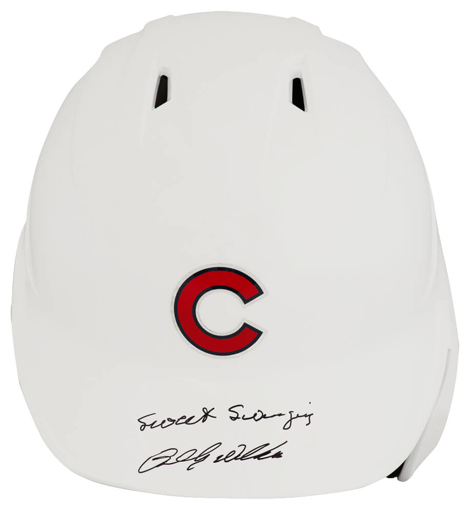 Billy Williams Autographed Chicago Cubs White Chrome Rawlings Full Size Batting Helmet with Sweet Swinging-Powers Sports Memorabilia