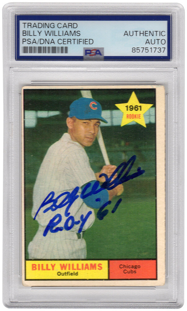 Billy Williams Autographed Chicago Cubs 1961 Topps Rookie Baseball Card #141 with ROY'61-Powers Sports Memorabilia