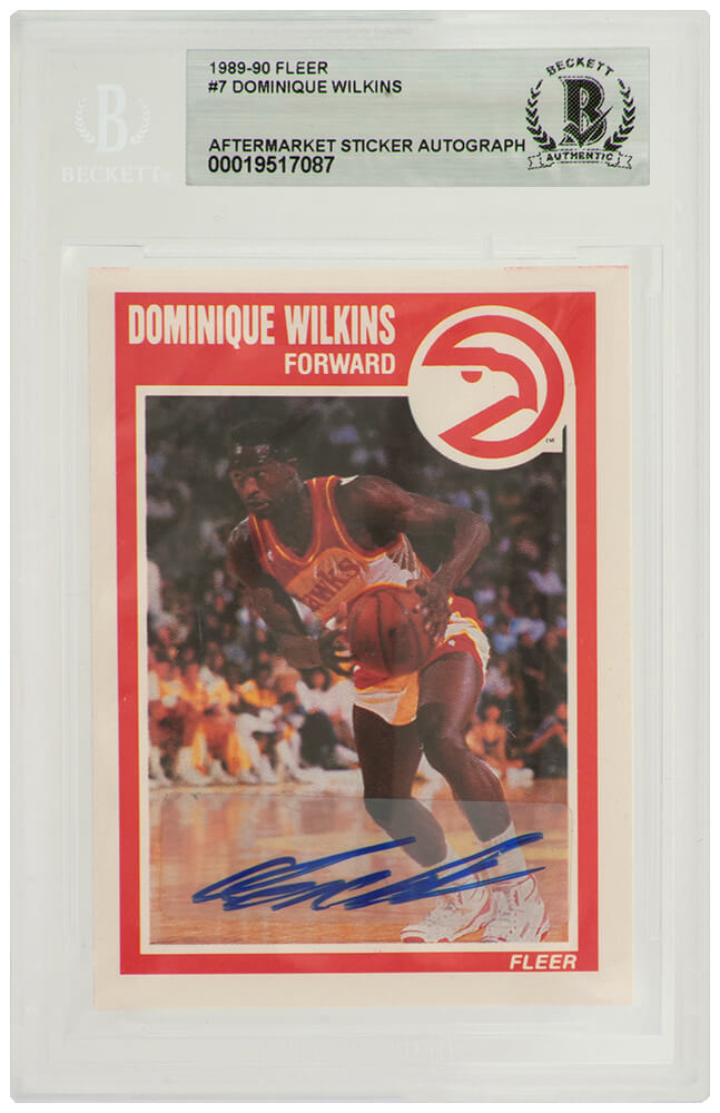 Dominique Wilkins Autographed Atlanta Hawks 1989-90 Fleer Basketball Card #7 - (Beckett / Auto Sticker)-Powers Sports Memorabilia