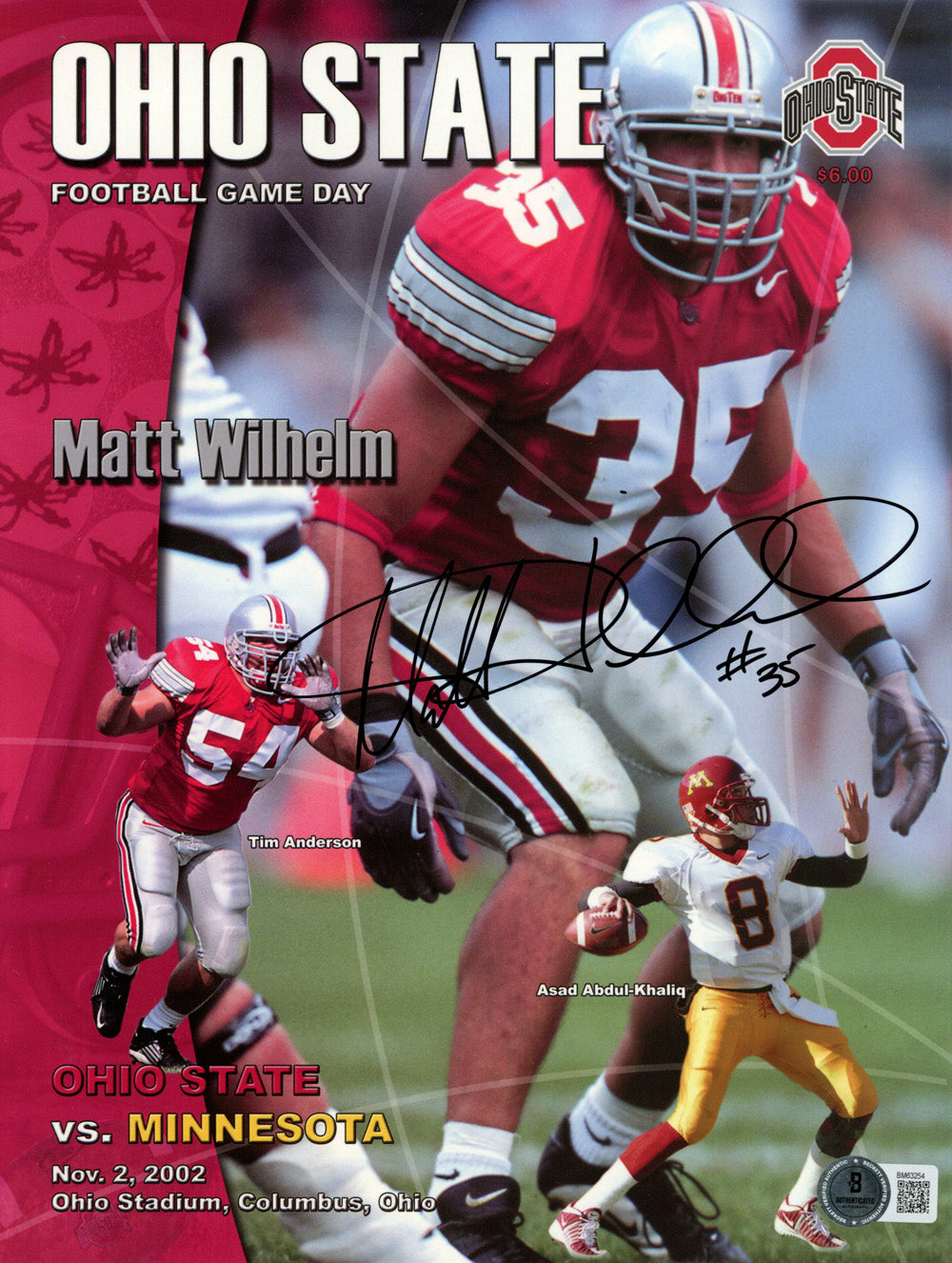 Matt Wilhelm Ohio State Buckeyes Signed Magazine - 11/2/2002 Ohio State Magazine Beckett Beckett-Powers Sports Memorabilia