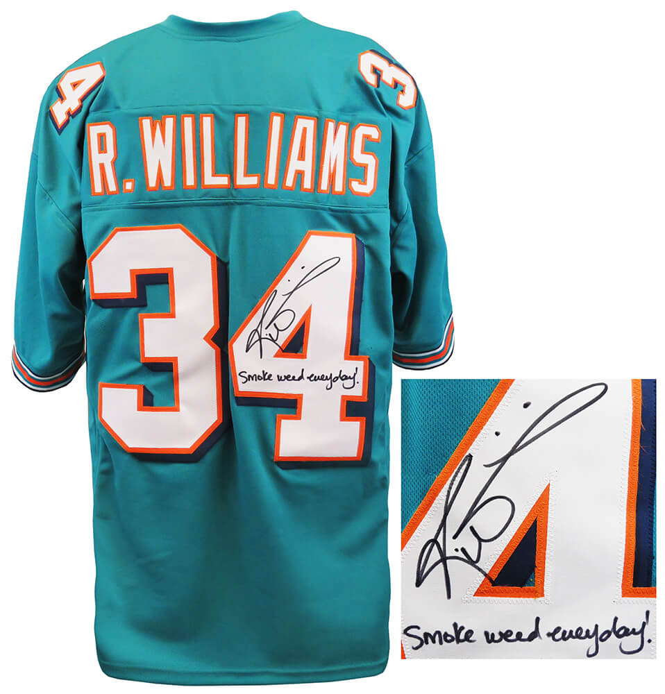 Ricky Williams Autographed Teal Custom Jersey w/ Smoke Weed Everyday-Powers Sports Memorabilia