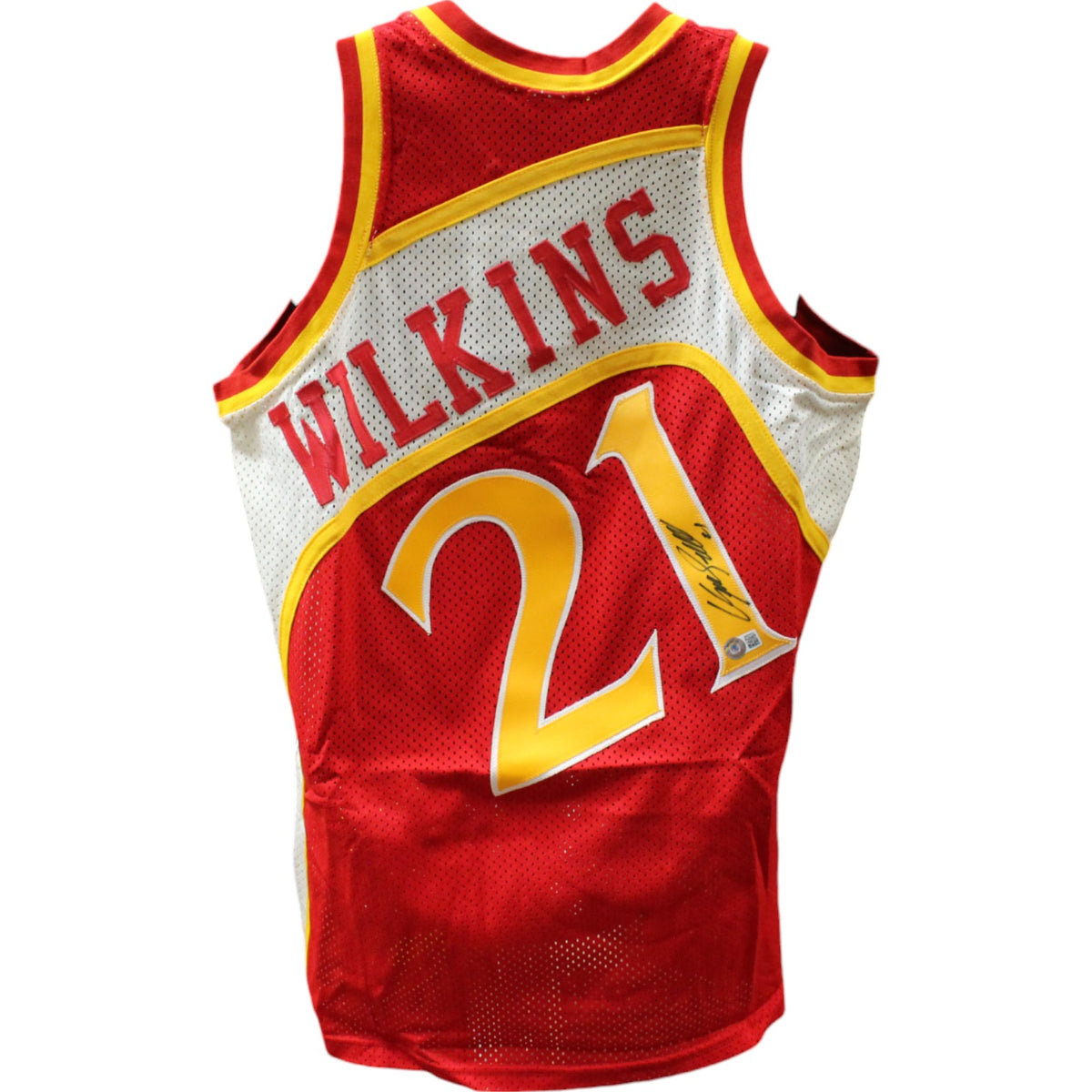 Dominique Wilkins Atlanta Hawks Signed Jersey - Sand Knit 46 Red Beckett-Powers Sports Memorabilia
