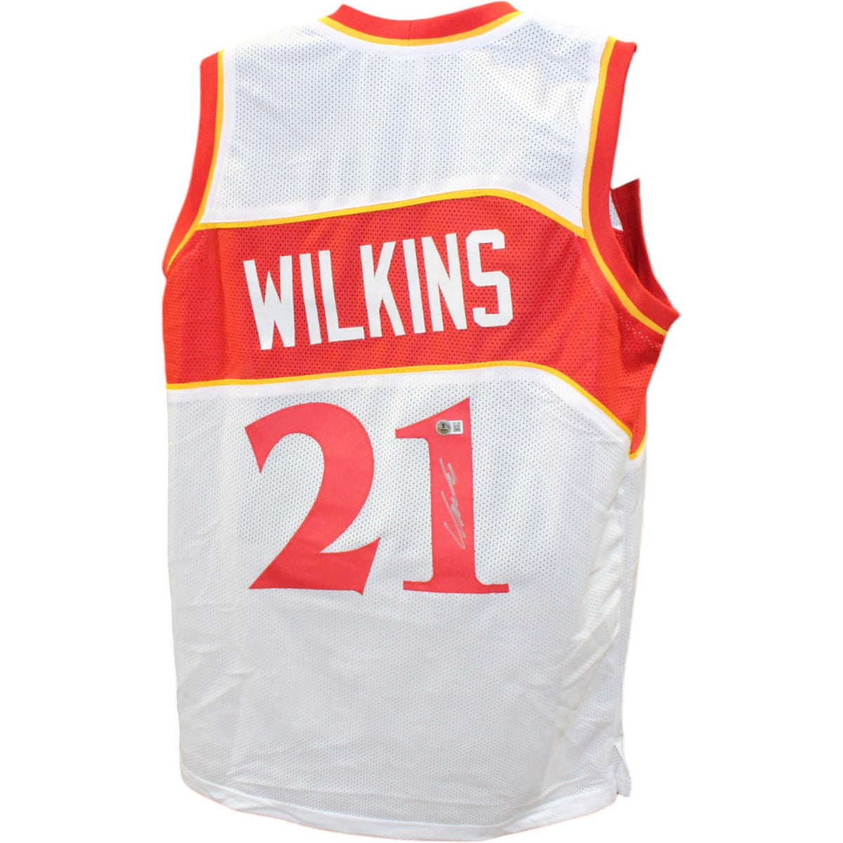Dominique Wilkins Signed Pro Style White XL Jersey – Beckett Witness Authenticated-Powers Sports Memorabilia